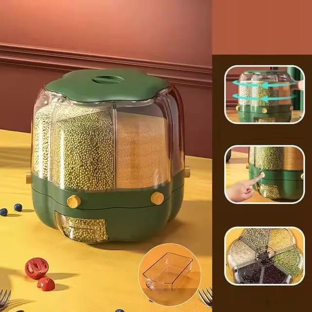 6-Grid Rotating Grain Container – Kitchen Food Organizer | Nayvo Mall