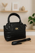 GK Quilted Black Leather Handbag for Women.