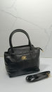 GK Quilted Black Leather Handbag for Women.