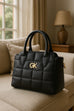 GK Quilted Black Leather Handbag for Women.